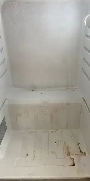 Fridge shelves before cleaning
