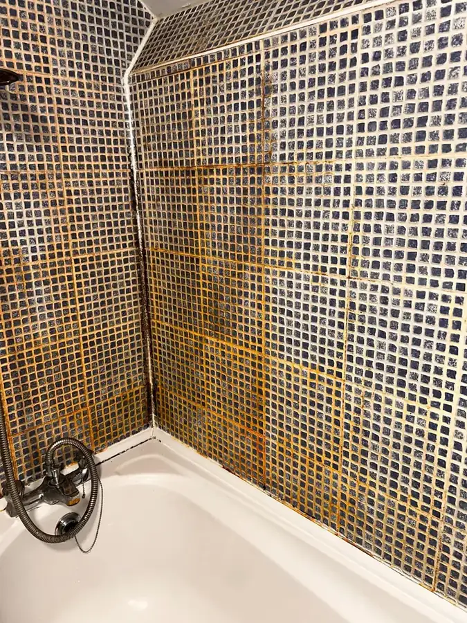 Mosaic tiles and grout before cleaning