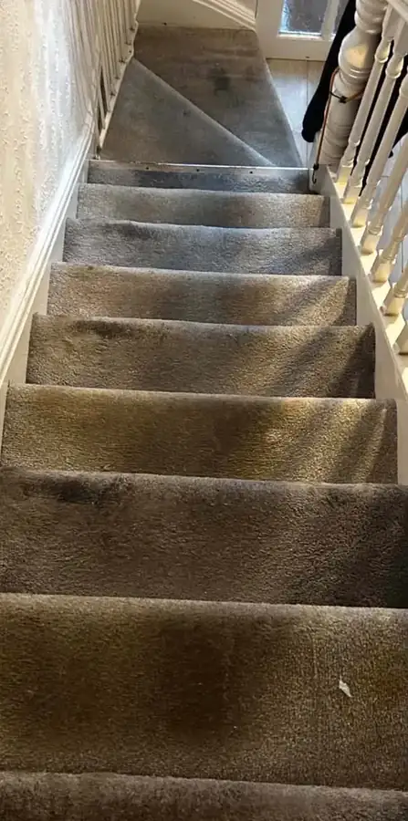 Staircase carpet before cleaning