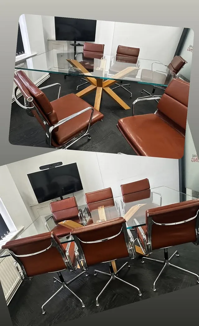 Office meeting room with glass table after a commercial clean